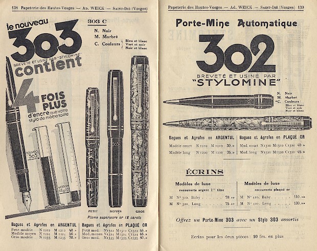 Füller und Kugelschreiber in einem alten französischen Katalog für Bürobedarf. Abbildung: © patricia m/flickr: „fournitures bureau p2“, https://www.flickr.com/photos/taffeta/11450061805/, CC BY-SA 2.0
